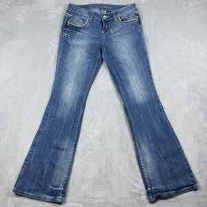 ZCO Premium Women Blue Wash Flare Bootcut Jeans Y2K Size 11 Embellished Pockets